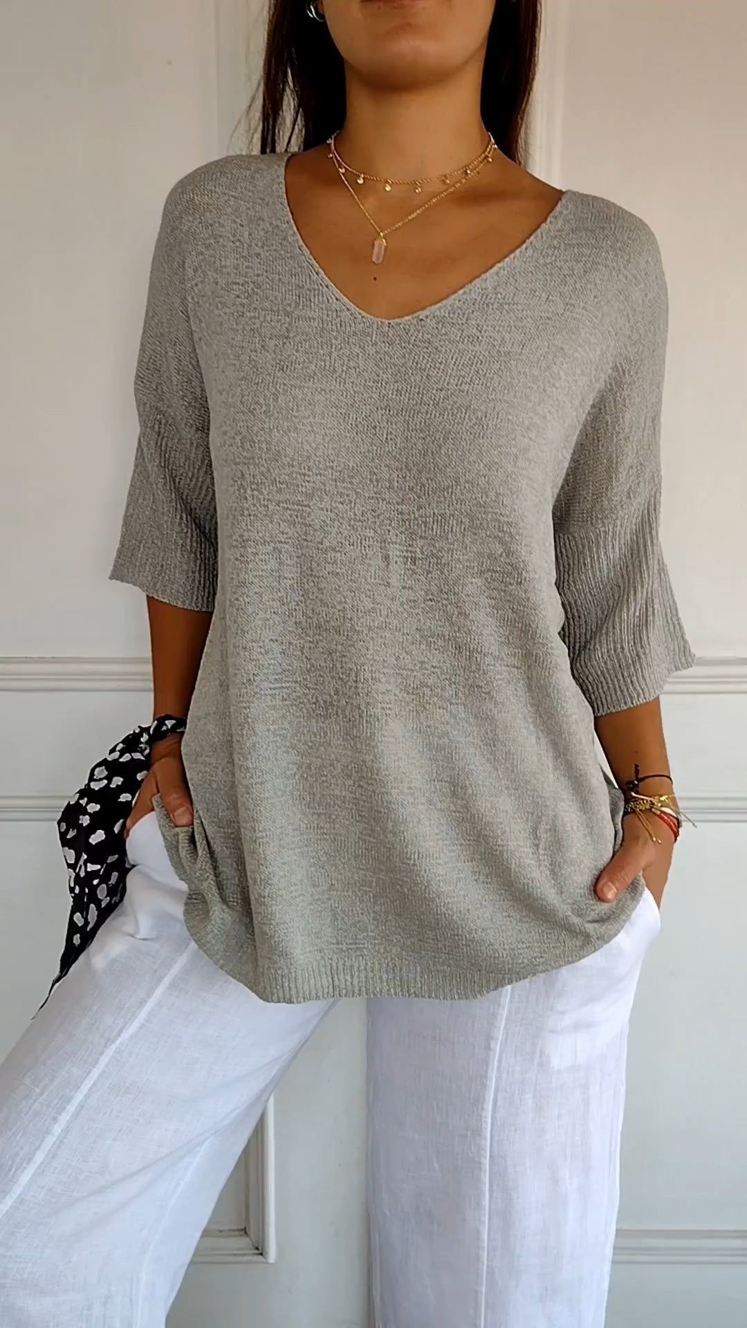 Pull Tricoté à Col en V | Lisbeth