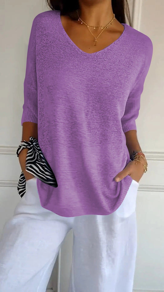 Pull Tricoté à Col en V | Lisbeth