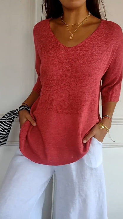 Pull Tricoté à Col en V | Lisbeth