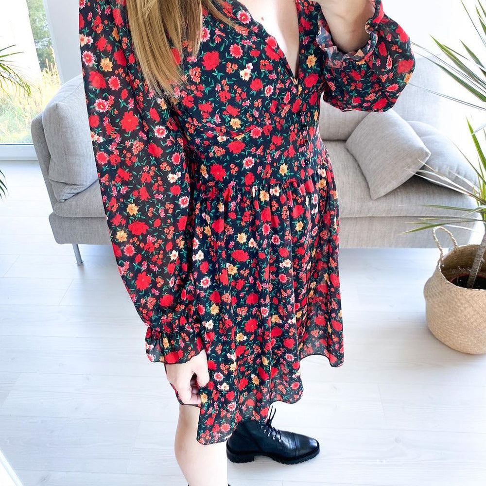 Robe Printemps-Été Rouge Florale | Talia